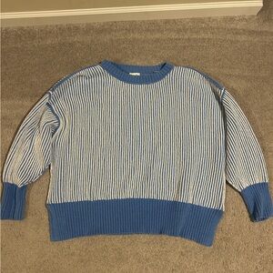 ARULA Women’s Crewneck Sweater in Blue and White Stripes Oversized Comfy 0X
